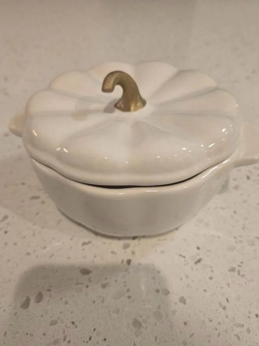 The Pioneer Woman White Pumpkin Ceramic Covered Dish with Gold Stem